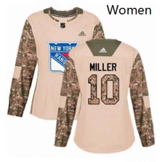 Womens Adidas New York Rangers 10 JT Miller Authentic Camo Veterans Day Practice NHL Jersey